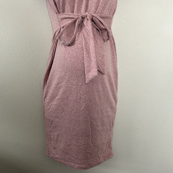 Pinkblush Heathered Mauve Folded Off Shoulder Waist Tie Maternity Midi Dress - Picture 6 of 10
